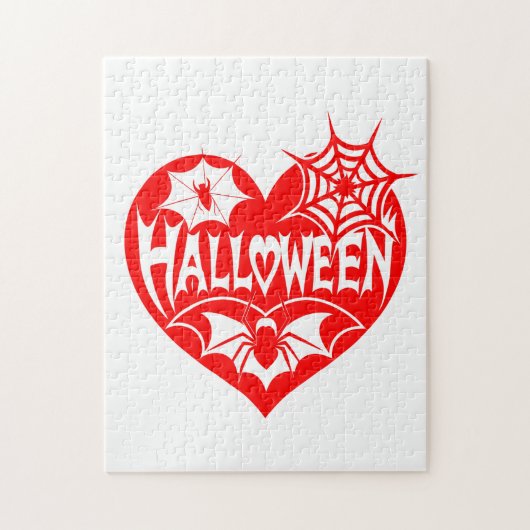 Halloween-Herz, rotes Herz, Spinnennetz Puzzle (Vertikal)