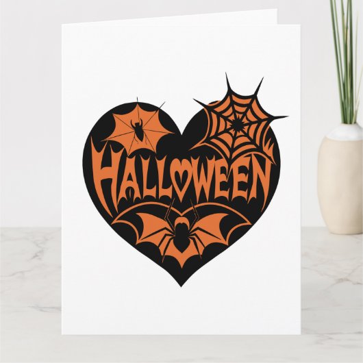 Halloween Herz, Schwarze Herzform, Spiegeleflex Karte (Vorderseite)
