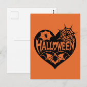 Halloween Herz, Schwarze Herzform, Spiegeleflex Postkarte (Vorne/Hinten)