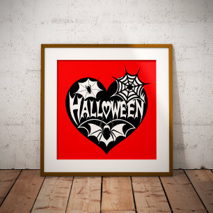 Halloween-Herz, schwarze Herzform, Spinnennetz Fotodruck