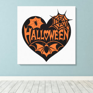 Halloween-Herz, schwarze Herzform, Spinnennetz Leinwanddruck