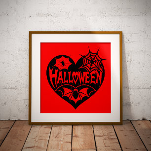 Halloween-Herz, schwarze Herzform, Spinnennetz Poster