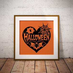 Halloween-Herz, schwarze Herzform, Spinnennetz Poster