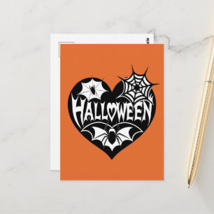 Halloween-Herz, schwarze Herzform, Spinnennetz Postkarte