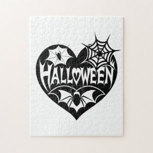 Halloween-Herz, schwarze Herzform, Spinnennetz Puzzle