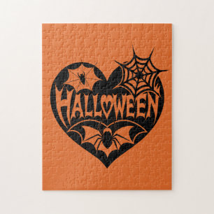 Halloween-Herz, schwarze Herzform, Spinnennetz Puzzle