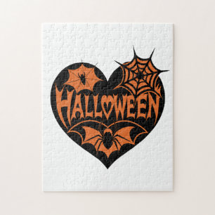 Halloween-Herz, schwarze Herzform, Spinnennetz Puzzle