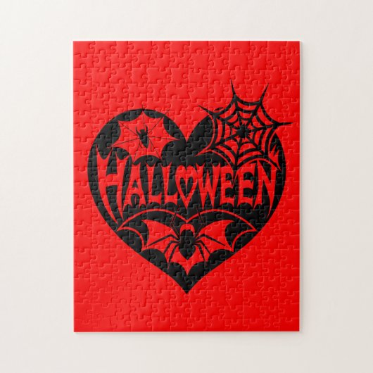 Halloween-Herz, schwarze Herzform, Spinnennetz Puzzle (Vertikal)