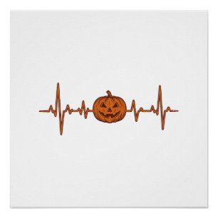 Halloween Herzschlag Kürbis Vintage Vektor Design_ Poster