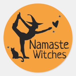 Halloween Hexaste Hexen Yoga Black Orange Runder Aufkleber