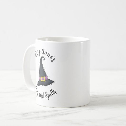 Halloween Hexches Hat Niedliches Whimsikskript Kaffeetasse (Vorderseite Links)