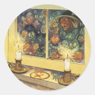 Halloween-Hexe am Fenster-Aufkleber Runder Aufkleber