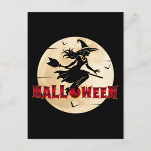 Halloween-Hexe auf Besen Postkarte