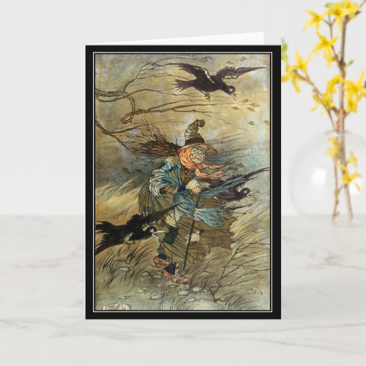 Halloween Hexe auf Broom Charles Folkard Karte (Gelbe Blume)