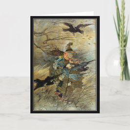 Halloween Hexe auf Broom Charles Folkard Karte