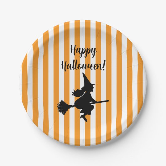Halloween Hexe auf Broom Flying Pappteller (Vorderseite)