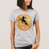 Halloween Hexe auf Broom T-Shirt (Vorderseite)
