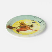 Halloween Hexe auf Broomstick Pappteller (Schrägansicht)