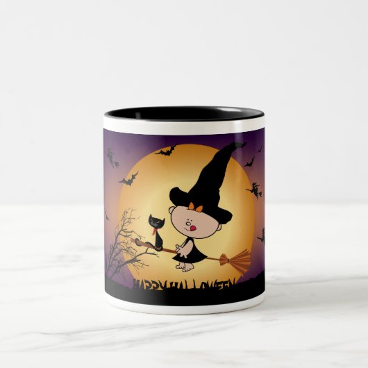 Halloween Hexe auf Broomstick-Party-Tasse Zweifarbige Tasse (Mittel)