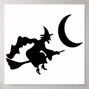 Halloween Hexe auf Broomstick Poster
