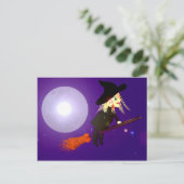 Halloween Hexe auf dem Handy Postkarte (Stehend Vorderseite)