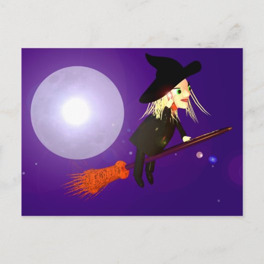Halloween Hexe auf dem Handy Postkarte (Vorderseite)