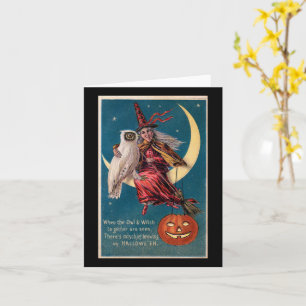 Halloween-Hexe auf dem Mond mit Eule Vintage-Karte Karte