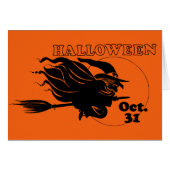 Halloween Hexe auf der Broomstick Fun Grußkarte (Vorderseite (Horizontal))