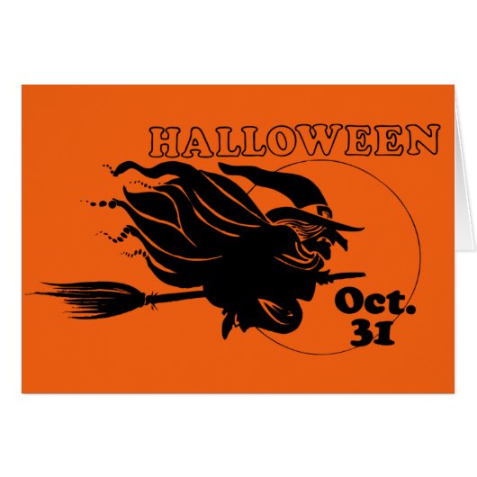 Halloween Hexe auf der Broomstick Fun Grußkarte (Vorderseite (Horizontal))