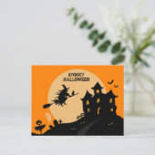 Halloween-Hexe auf einem Besen Postkarte (Stehend Vorderseite)