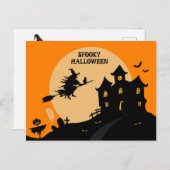 Halloween-Hexe auf einem Besen Postkarte (Vorne/Hinten)