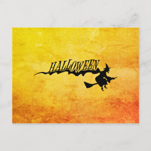 Halloween-Hexe auf einem Besen Postkarte