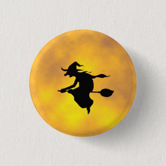 Halloween Hexe auf einem Besenstiftknopf Button (Vorderseite)