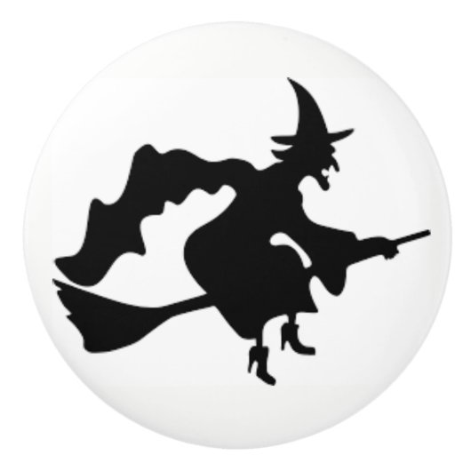 Halloween-Hexe auf einem Keramiktürgriff und Keramikknauf (Vorderseite)