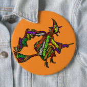 Halloween Hexe auf einer Broomstick-Orangentypogra Button (Beispiel)
