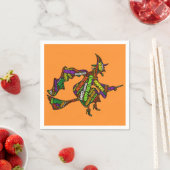 Halloween Hexe auf einer Broomstick-Orangentypogra Serviette (Beispiel)