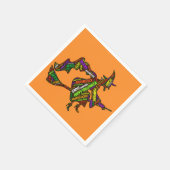 Halloween Hexe auf einer Broomstick-Orangentypogra Serviette (Ecke)