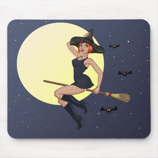 Halloween Hexe auf einer flatternden Raummäuse-Pad Mousepad (Vorne)