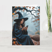 Halloween Hexe auf ihrem Zimmer und Simste Karte (Vorderseite)