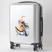 Halloween Hexe auf Kürbis mit schwarzer Katze Aufkleber (Koffer)