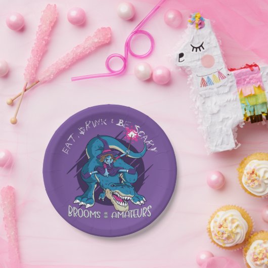 Halloween-Hexe auf T-Rex-Illustration Pappteller (Party)