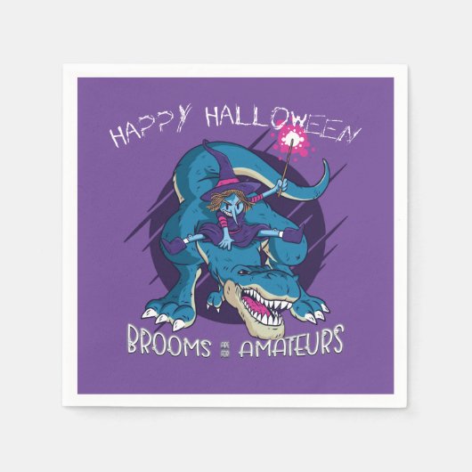 Halloween-Hexe auf T-Rex-Illustration-Party Serviette (Vorderseite)