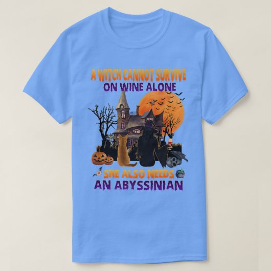 Halloween Hexe auf Wein und lustige abessinische K T-Shirt (Design vorne)