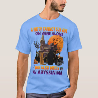 Halloween Hexe auf Wein und lustige abessinische K T-Shirt