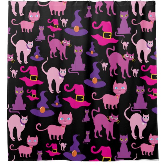 Halloween Hexe beängstigende Schwarzkatze lila dek Duschvorhang (Vorderseite)