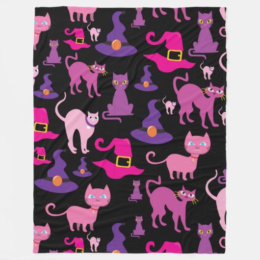 Halloween Hexe beängstigende Schwarzkatze lila dek Fleecedecke (Vorderseite)