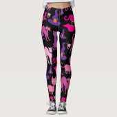 Halloween Hexe beängstigende Schwarzkatze lila dek Leggings (Vorderseite)