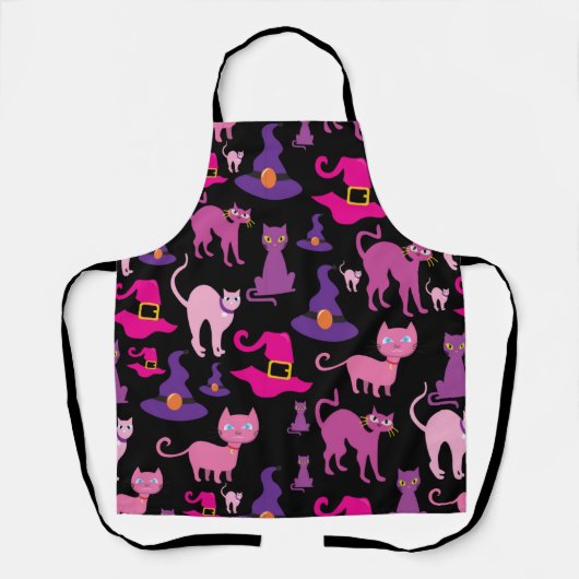 Halloween Hexe beängstigende Schwarzkatze lila dek Schürze (Vorderseite)