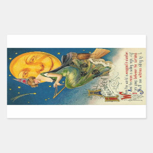 Halloween-Hexe beim Vorbeireiten Vintage Rechteckiger Aufkleber