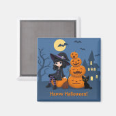 Halloween Hexe, Black Cat und Kürbiskins Magnet (Vorderseite/Rückseite)